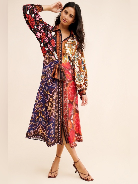 FARM Rio Dresses & Skirts - Farm Rio Miranda Long Sleeve Floral Faux Wrap Midi Dress Small Chemise